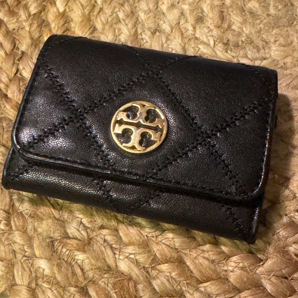 Tory Burch Black Quilted Wallet with Gold Emblem